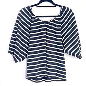 J.Crew Women's Blouse Cropped Striped Black Size Small 100 Cotton Balloon Sleeve